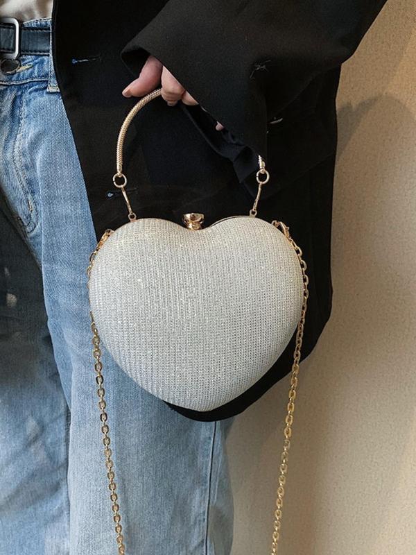 Women's Elegant Heart Shaped Design Evening Bag, Fashion Chain Strap Purse Shoulder Bag for Party, Trendy All-match & Exquisite Bag for Birthday Gift, Valentine's Day, Gift 3