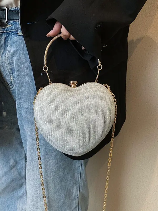 Women's Elegant Heart Shaped Design Evening Bag, Fashion Chain Strap Purse Shoulder Bag for Party, Trendy All-match & Exquisite Bag for Birthday Gift, Valentine's Day, Gift 2