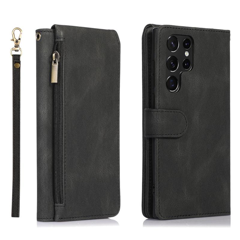 Bao Da Dạng Ví Có Khóa Kéo Lật Thiết Kế Sang Trọng Tương Thích Với Samsung S9 S9 + S10 S10 + S20 S21 S22 S23 S24 S25 Ultra Plus Có Chân Đế Nam Châm Ngăn Đựng Thẻ Và Khe Cắm Ốp