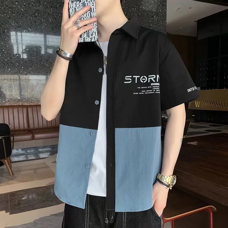 Workwear Short-Sleeved Shirt Men's Hong Kong Style Japanese Thin Shirt Summer Fashion Brand Fashionable Clothes Design High-Grade Coat