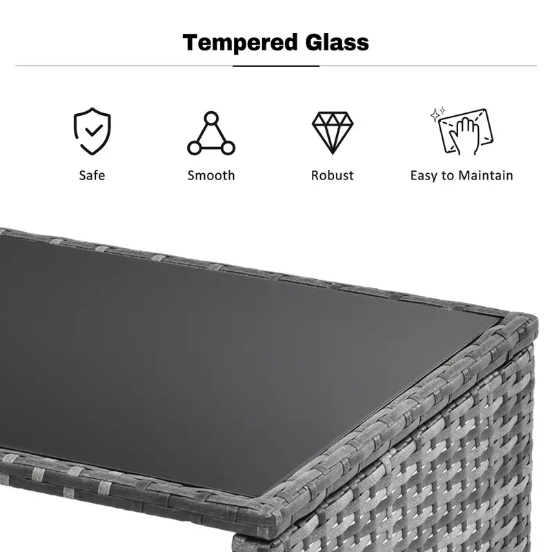 All-Weather Rattan Outdoor Furniture Set - Silver Wicker Sectional Sofa with Coffee Table & Machine-Washable Cushions, Patio Conversation Set for Garden, Balcony or Deck Couches 7