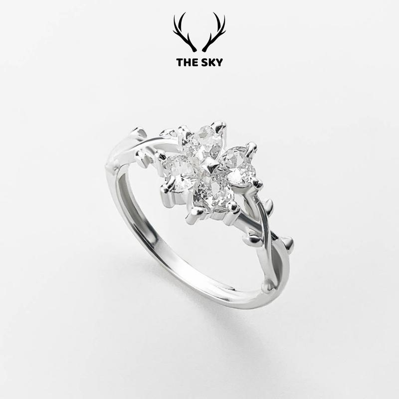 Nhẫn nữ THE SKY mặt Cỏ 4 Lá may mắn xinh xắn freesize có thể tuỳ chỉnh theo tay đeo TSNN022