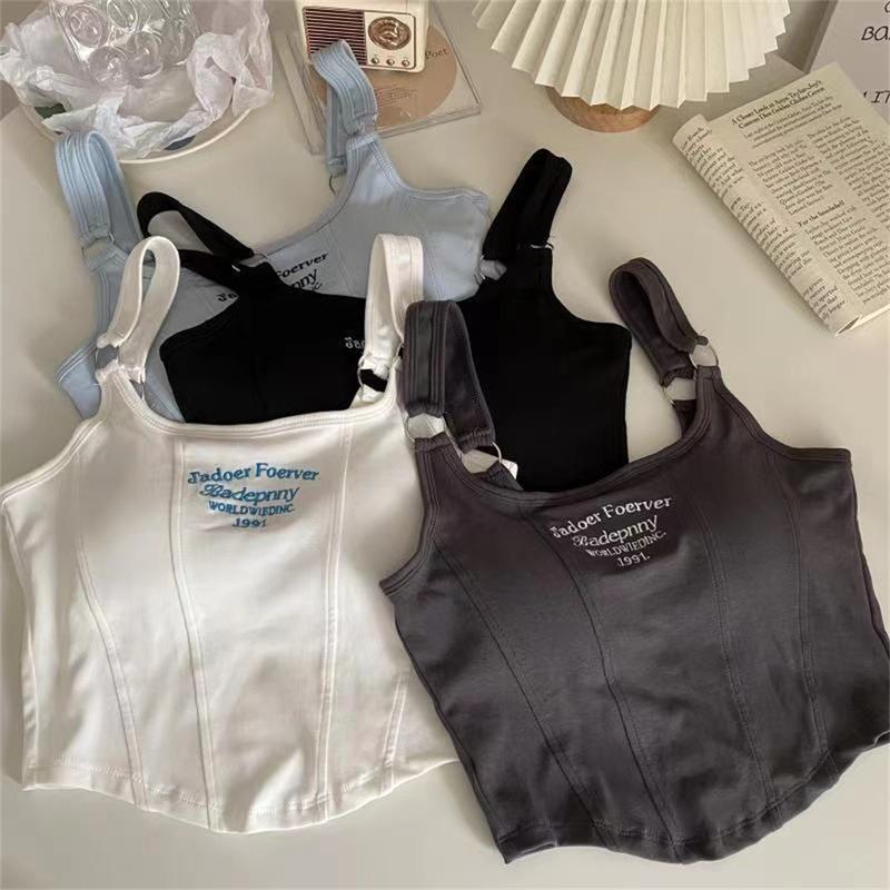 Product Introduction of Y2K Hot Girl Camisole With Chest Pad American Style Retro Cropped Top Vest Tank Top Womenswear Summer Women's Tops Sling 13