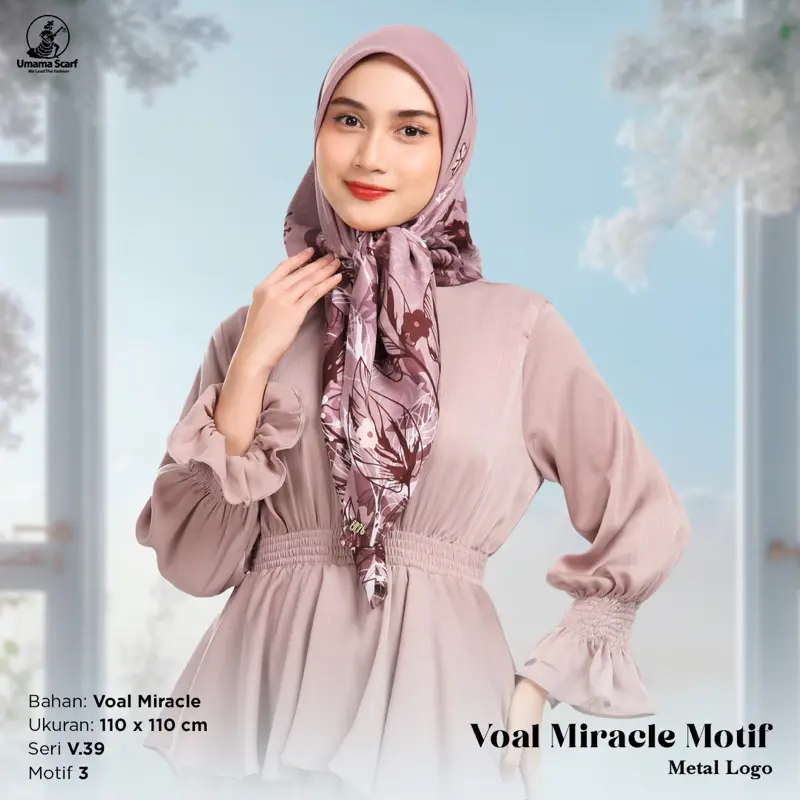 Voal Miracle Motif Print Metal Logo by Umama Scarf / Hijab Segi Empat Motif Lasercut LC / Jilbab Segiempat Premium Original Zaffa Hijab Seragaman 1