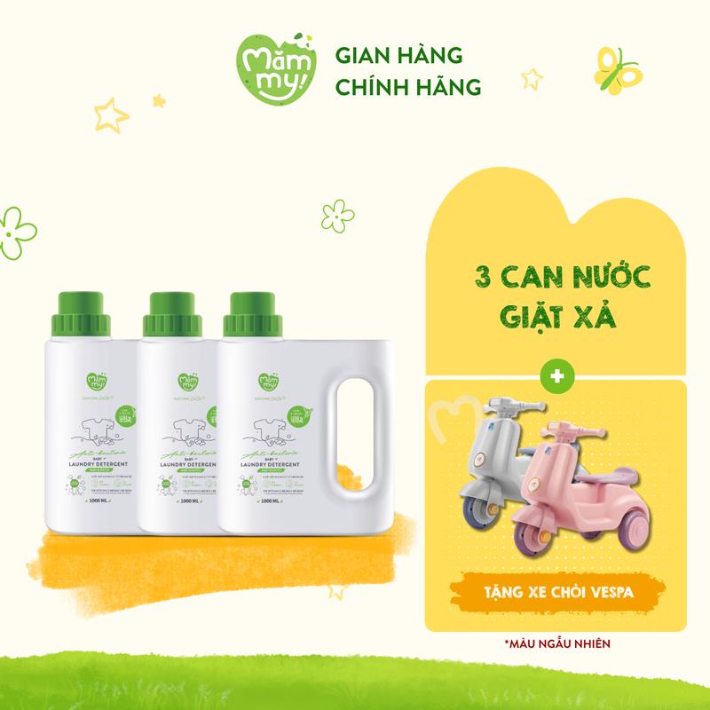[Tặng CHÒI VESPA MỚI] 3 Can Nước giặt xả sinh học cho trẻ sơ sinh Mămmy an toàn và không gây kích ứng da cho mẹ và bé giúp loại bỏ vết bẩn, vi khuẩn, nấm, mùi hôi