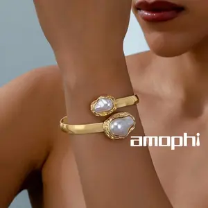 amophi Gelang bohemian minimalis gaya Eropa dan Amerika dengan mutiara geometris dan bukaan yang dapat disesuaikan B274