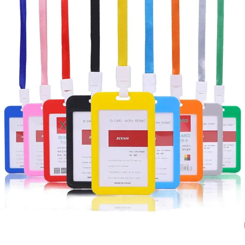Plastic Work Card Cover with Lanyard Rope ID Work Card Identity Badge Bus Card Holder Cover Business Credit Card Holder Bag Case storage clip