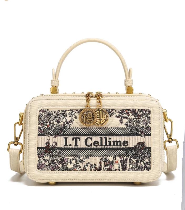  I.T CELLIME TX257 - Túi Xách Nữ CHÍNH HÃNG Thiết Kế Dạng Cốp Chữ Nhật Họa Tiết 8D Hoa Văn Thời Thượng Sang Trọng - Màu Be Bag 