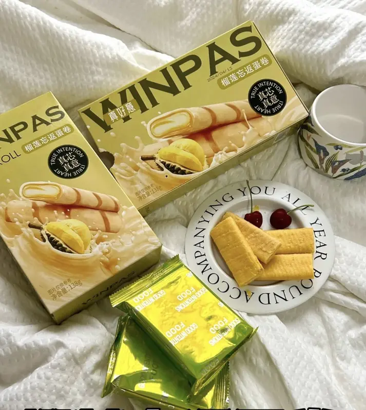 BÁNH TRỨNG WINPAS NHÂN SỐT 5 VỊ (Chuối, Sôcôla, Sầu Riêng Thái, Dừa Đá Bào) - Bánh Giòn Tan, Hộp Đa Vị Tiện Lợi, Đồ Ăn Vặt Livestream Bán Chạy 5