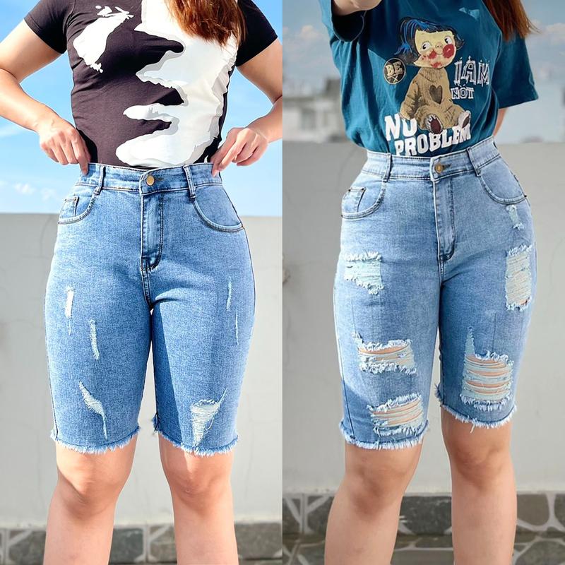 Quần Jean Ngố Lửng Bigsize Lưng Cao Co Dãn Mạnh Rách Kiểu Đẹp Đang Hot 4289 4324 4465 Nữ Denim Pants Women quần short dài quần short ngắn đến đùi đầu gối quần rin