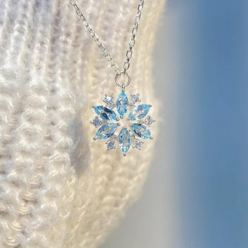 Fashion Blue Snowflake Flower Pendant Choker Necklace for Women's ...