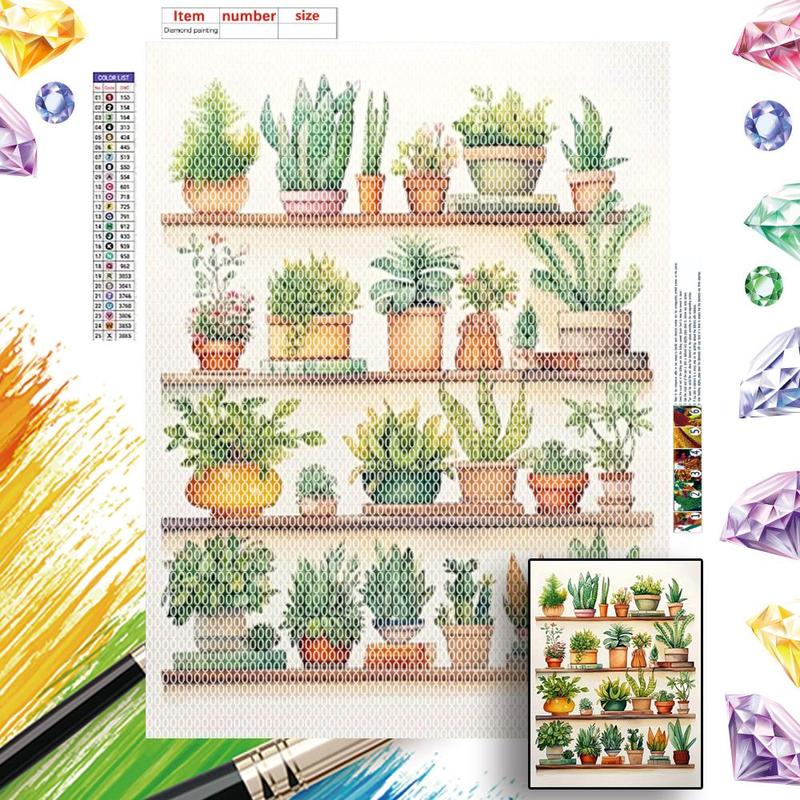 Potted Plant Pattern Diamond Arts Colorful Painting Kit without Frame, DIY 5D Diamond Arts Crafts Kit, Wall Art Decor for Home Living Room Bedroom 3