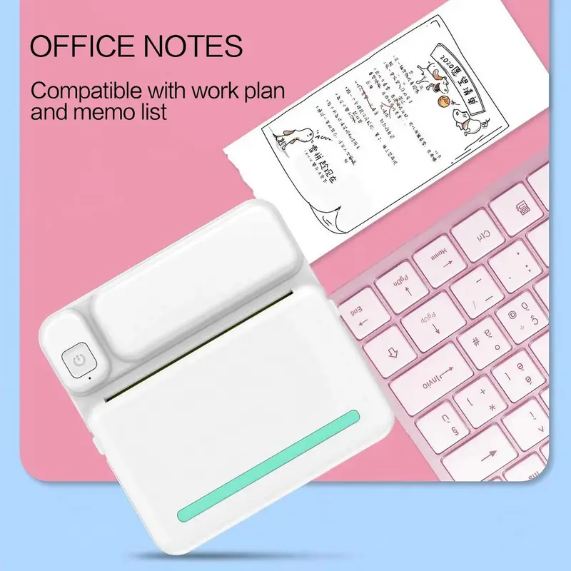 Portable Wireless Printer, 1 Set USB Rechargeable Printer with 5 Rolls Thermal Paper & 5 Rolls Adhesive Paper & 3 Rolls Colorful Paper & 1 Charging Cable, Office Accessories 7