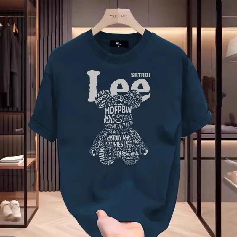 [S-4XL]High quality men's summer heavyweight short sleeved T-shirt with niche design, printed creative trendy brand versatile top