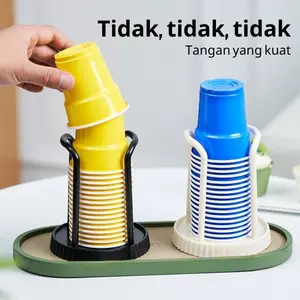 Peralatan Penyimpanan Gelas & Minuman, Tempat Gelas Saja, Organizer Air & Kopi, Rak Teh Susu, Dизайn Minimalis Hitam Putih, Ukuran 12x13cm