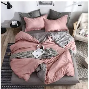 Bestar Bedcover Set Sprei Termurah Two Tone Korean Style Kombinasi Abu tua X Salem Paket Kumplit bantal karet kasur king Sarung Motif Cerah Tahan Luntur