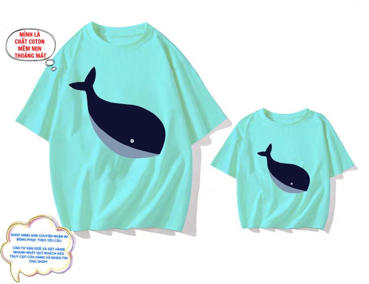 🐳🐋🐳ÁO ĐÔI MẸ CON HÌNH CÁ HEO CHẤT COTTON ĐỦ MÀU ĐỦ SIZE Nữ Women Top Thun Trắng Quần Ngủ 5