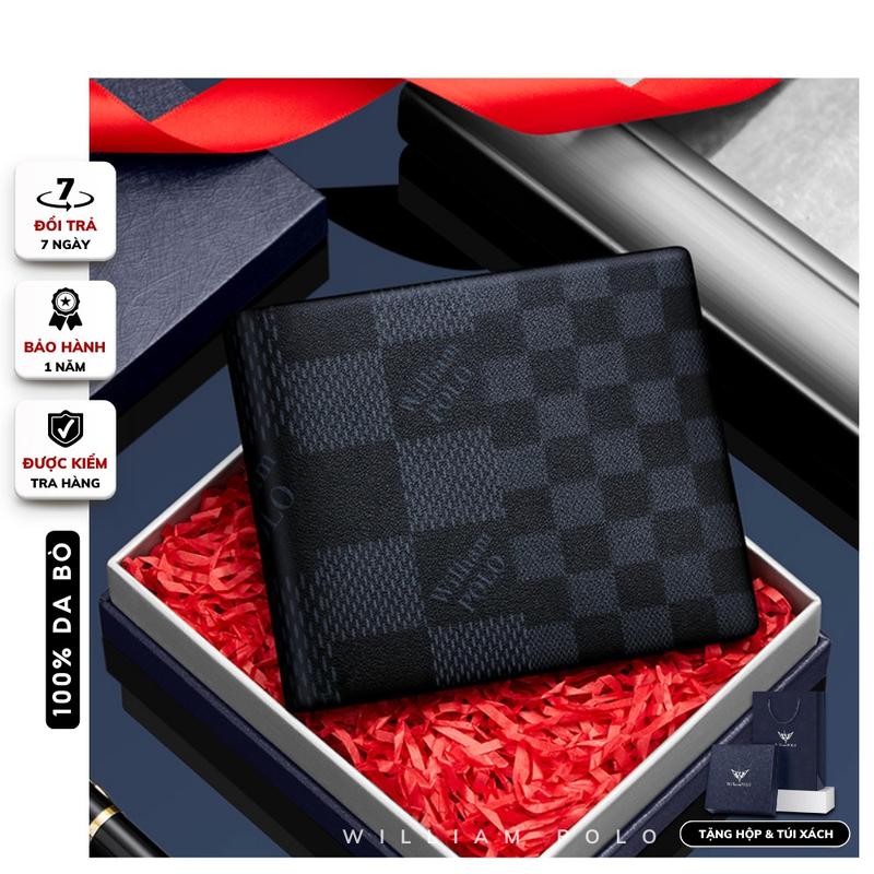  WilliamPOLO Ví Nam Da Bò Thật Cao Cấp WV394 Hộp Gỗ Sang Trọng 9.85x1x11.5cm Đựng Thẻ ATM & Túi Xách Quà Tặng Dành Cho Nam 