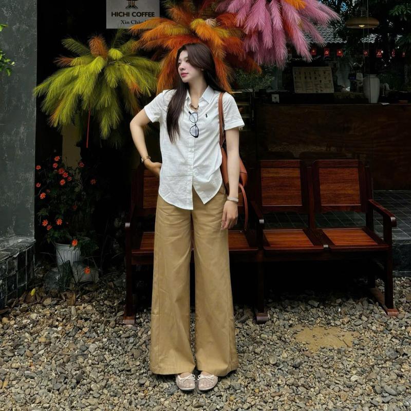 (ẢNH OLDSCHOOL) Quần kaki nữ thô mềm ống suông loe TONE NÂU VINTAGE QC2029