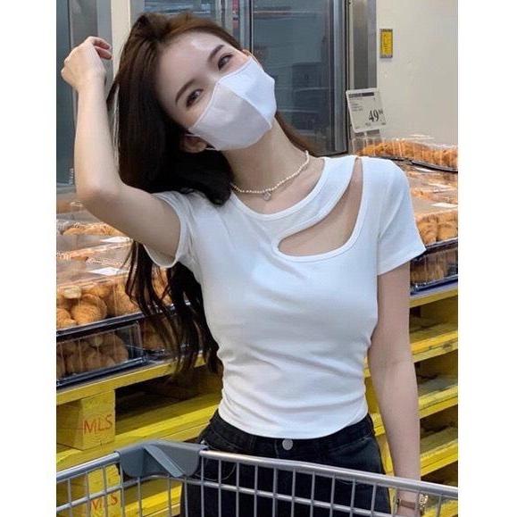 Áo kiểu nữ khoét ngực thun cotton dày dặn co giãn - TT02