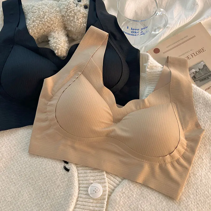 Summer Ice Silk Seamless Strapless Underwear Women's Small Chest Push up Non-Slip Non-Slip Breast-Closing Invisible Bra Tube Top