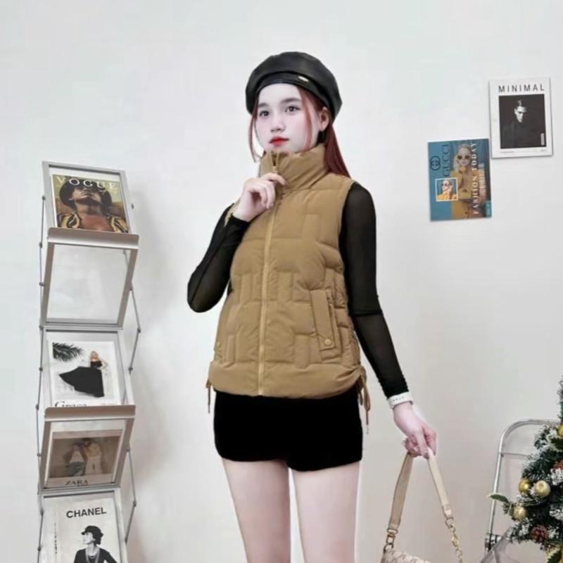 Áo phao gile nữ chất nhung lì mềm mịn, 3 lớp dày dặn, có dây rút 2 bên, hoạ tiết trần vi tính mới nhất#áokhoáchóttikotk #aogilehanquoc #aogile