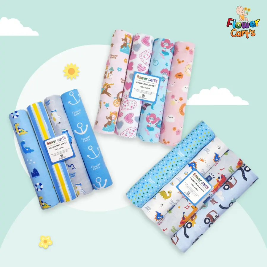 Flower Cart's Bedong 4 in 1 Motif bebas 102 X 72 cm / 4 Pcs Flower Cart's Bedong 4 in 1 Motif bebas 102 X 72 cm / 4 Pcs