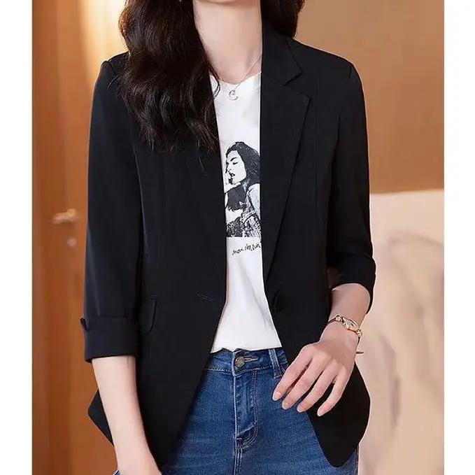 Blazer pejabat RM 32.38, kot pejabat, jaket sut, gaya baru, kasual langsing, lengan pendek suku Ree, saiz besar, musim bunga musim panas, jualan mengejutkan