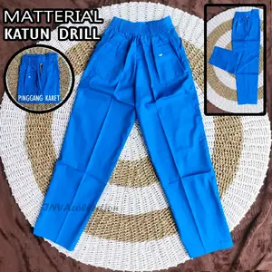 celana Biru Benhur panjang Seragam Sekolah Madrasah kain katun drill & High Twis
