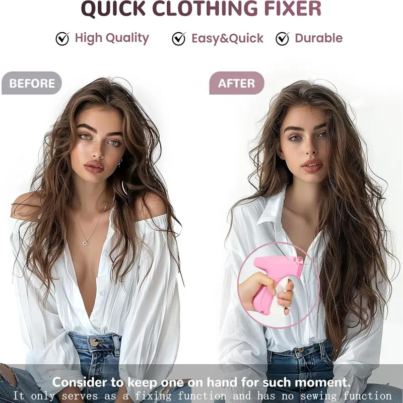 Quick Clothing Fixer, 1 Set Including 1 Count Handheld Tag Attacher Gun with 6 Counts Needles & 1000pcs Glue Needles, Sewing Tool Kit for Retail Hang Price Fabric Garment Label 4