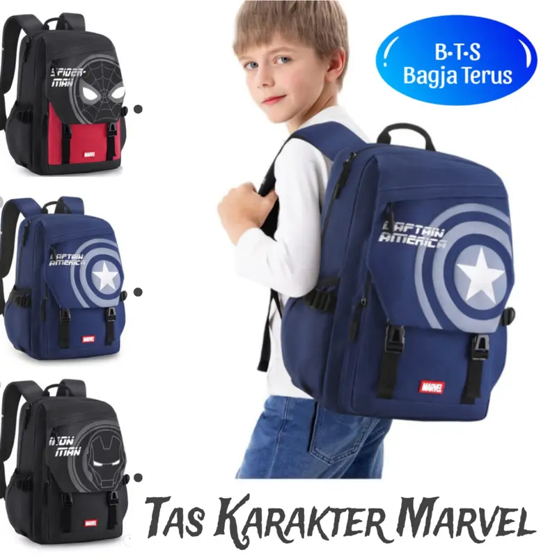 Tas Ransel Sekolah Anak SD Kepala Otot Iron Man Captain Spiderman Kanvas Fashion Bag 2