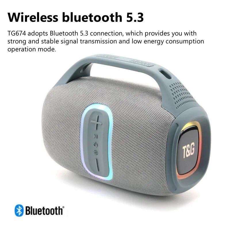 TG-674 Wireless Bluetooth High Quality Stereo Bass Waterproof BT Speaker LED RGB Light Portable Fabric Active Speaker FM Radio - Image 3