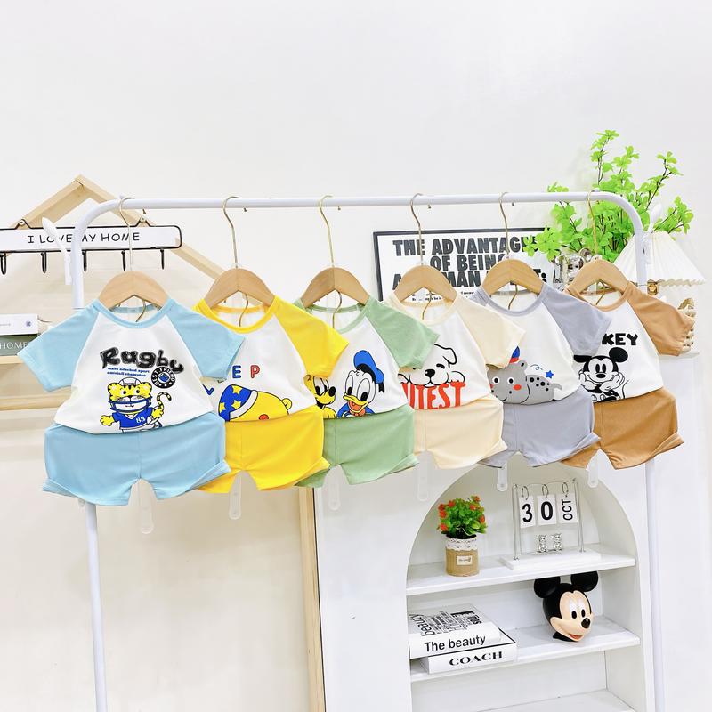 Combo 05 Bộ quần áo cộc tay chất Thun Tăm lạnh hoa tiết Cho Bé size Từ 3 > 16kg (họa tiết ngẫu nhiên theo live ) B23