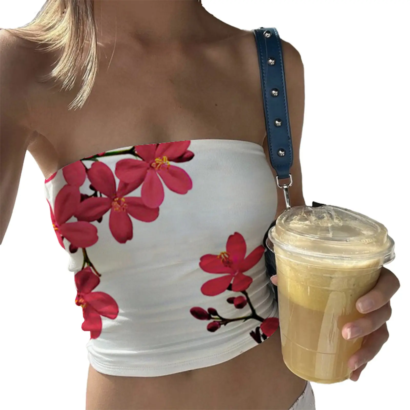 Women's Floral Print Tube Tops Summer Strapless Bandeau TopsFit Shirts Streetwear