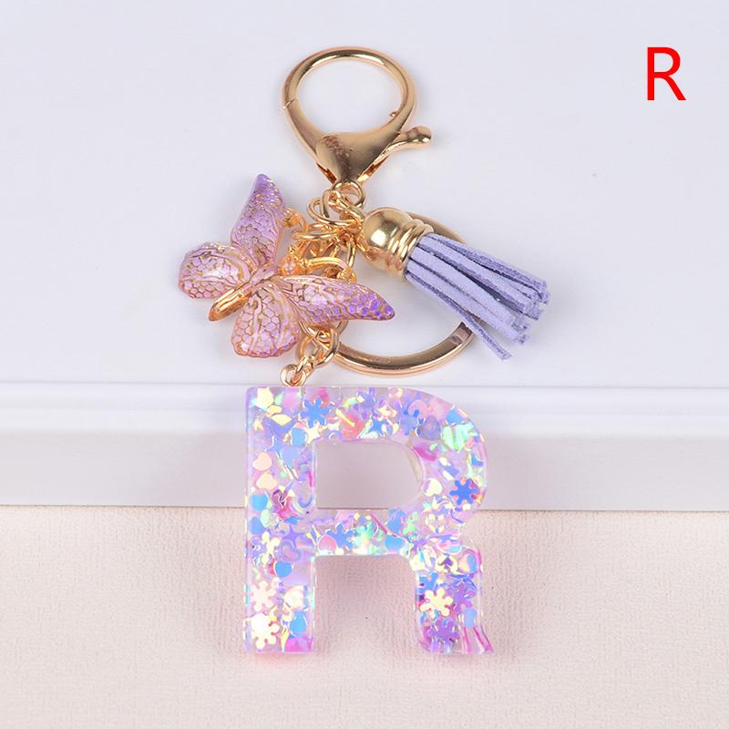 Product Introduction of A-Z Dreamy Sequin Letters Keychain For Women Tassel Butterfly Pendant Keyring  Bags  Car Key Chain 35