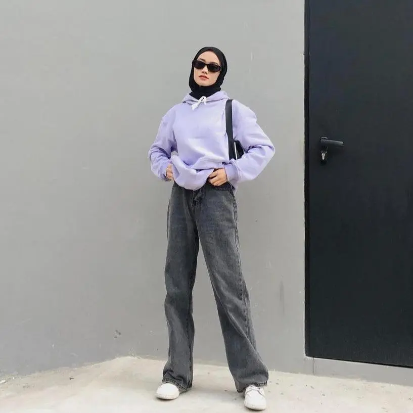 Highwaist Kulot Jeans Wanita Loose Snowblack