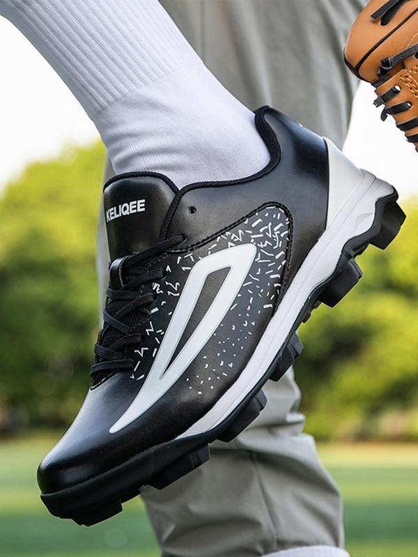 Men's Colorblock Lace Up Baseball Shoes, Casual Sporty Low Top Shoes for All Seasons, Breathable Comfortable Sports Shoes for Baseball 5
