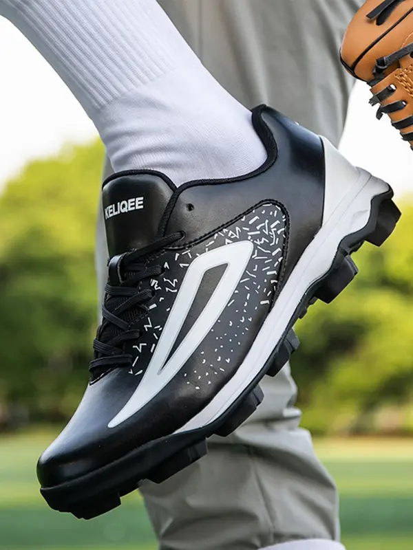 Men's Colorblock Lace Up Baseball Shoes, Casual Sporty Low Top Shoes for All Seasons, Breathable Comfortable Sports Shoes for Baseball 5