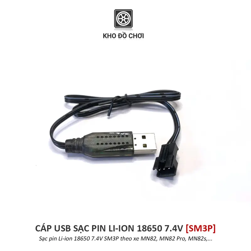 Cáp USB sạc pin Li-ion 18650 7.4V (SM 3P) - Sạc pin xe MN82, MN82pro, MN82s,... 2