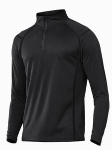 Camiseta de hombre de manga larga con cuarto cierre y forro de vellón, pullover de secado rápido que absorbe la humedad, ropa deportiva de corte ajustado para actividades al aire libre