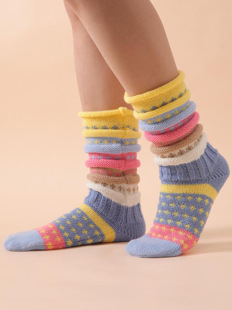 Product Introduction of Women's Colorful Striped Print Mid-calf Socks, Casual Soft Comfy Warm Socks for Fall & Winter, Women's Socks for Daily Wear 4