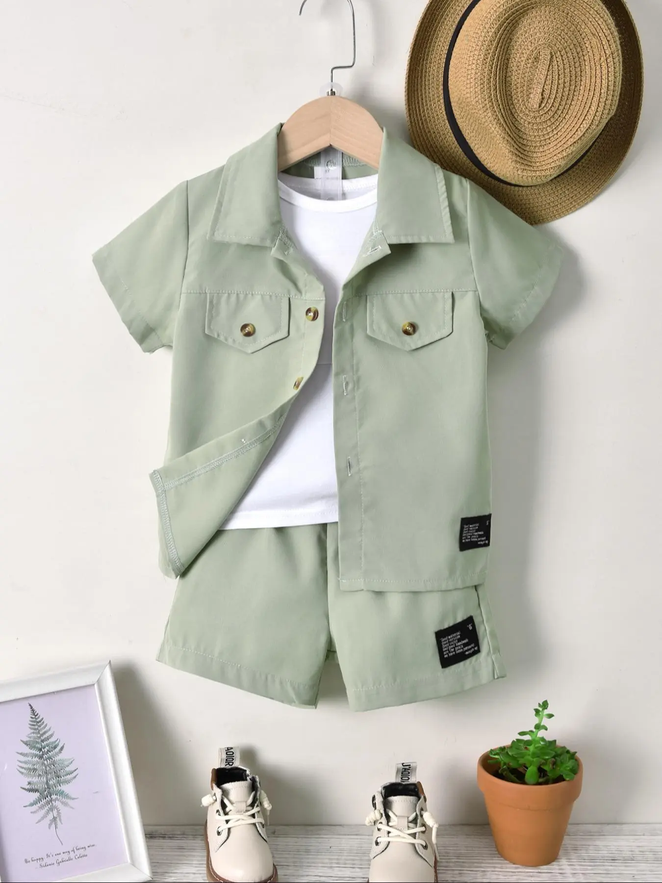 Two-piece Set Toddler Boy's Solid Short Sleeve Shirt & Elastic Waist Shorts Set, Casual Summer Outfits Clothes for Kids, Kid's Clothing