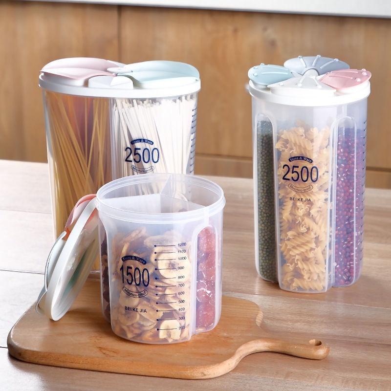 HL0225 Toples Dapur Double Slot 2 Sekat Plastik Transparan 2500ml Tempat Penyimpanan Makanan 3