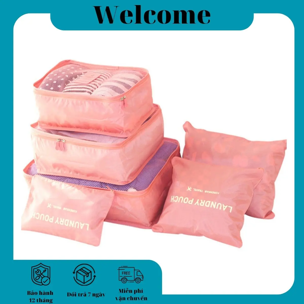Combo 6 túi du lịch LAUNDRY POUCH xếp vali đi du lịch, túi xếp quần áo du lịch gọn gàng Bag