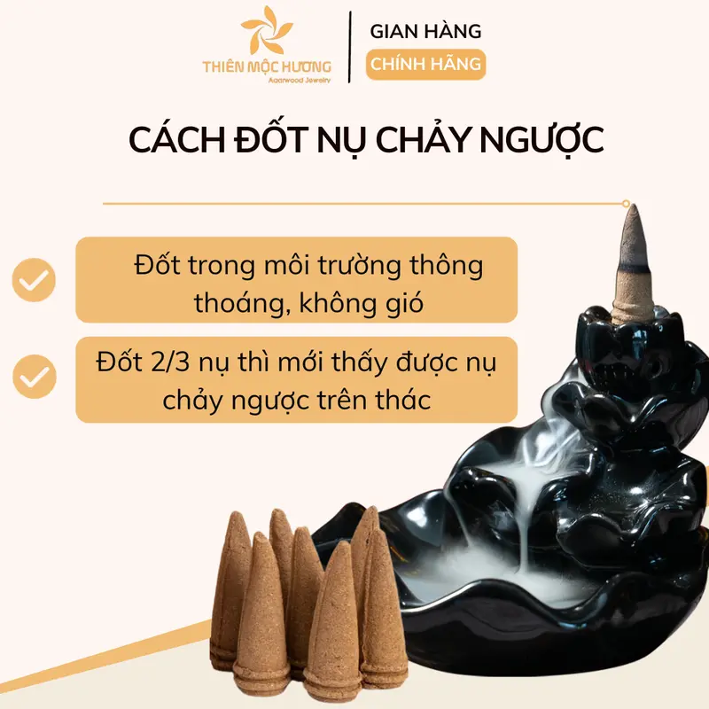 Thác khói xông nụ trầm hương Thiên Mộc Hương cao khoảng 10cm - Tiểu cảnh mini dùng xông nụ trầm khói ngược Dầu Thơm Phòng 2