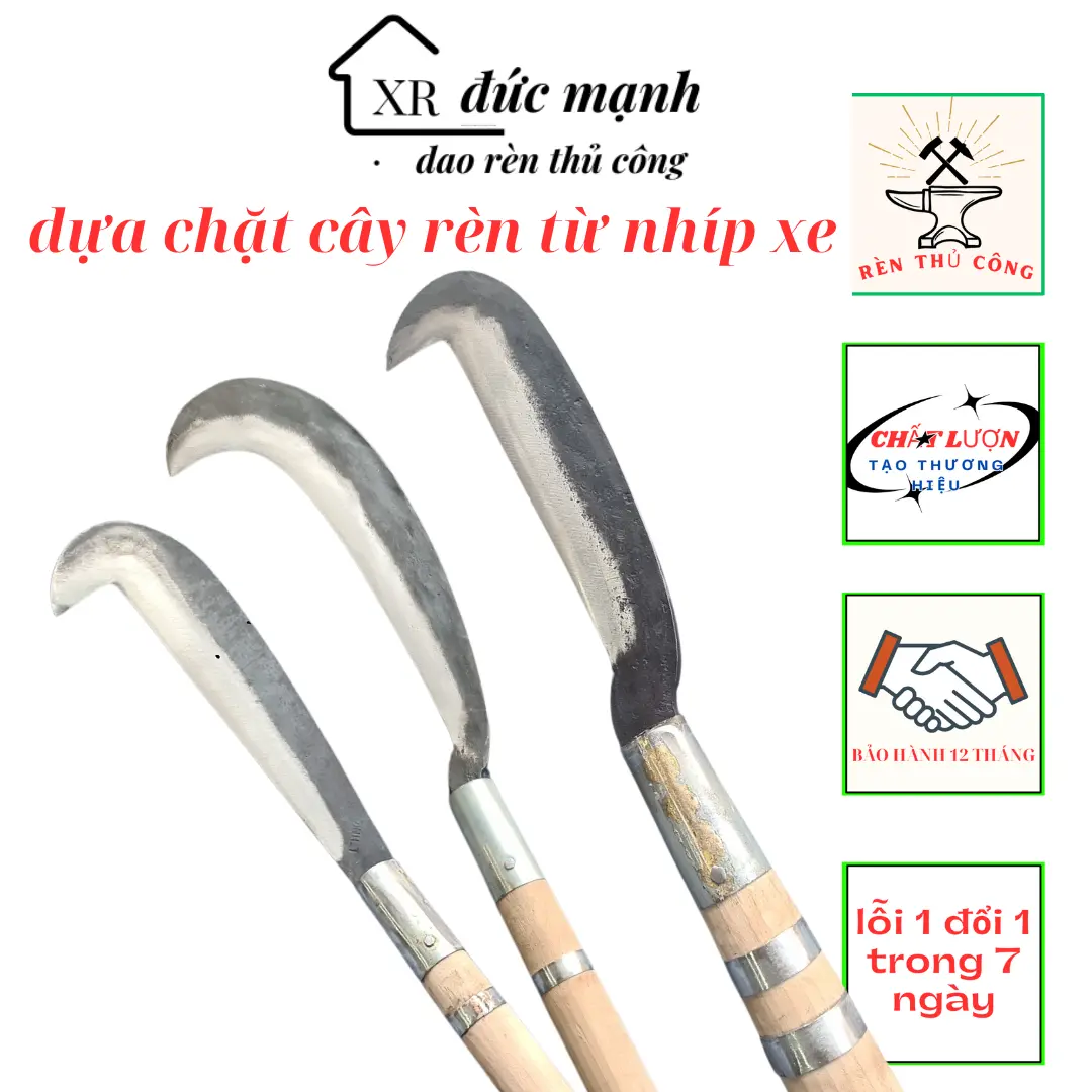 dụng cụ nông nghiệp ,dựa liềm chặt cây làm vườn ,chặt củi,rèn bằng nhíp xe,độ bền cao sắc bén rể mài dao  làm  cỏ  vườn dao  phát  cỏ  chặt  cây