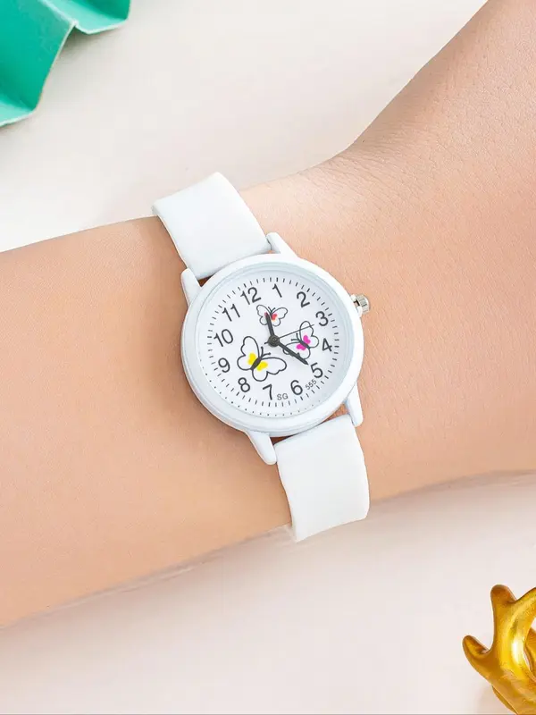 Cute Cartoon Butterfly Pattern Quartz Watch, Fashionable Round Dial Analog Watch for Women & Girls, Trendy All-match & Exquisite Watch for Birthday Gift 0