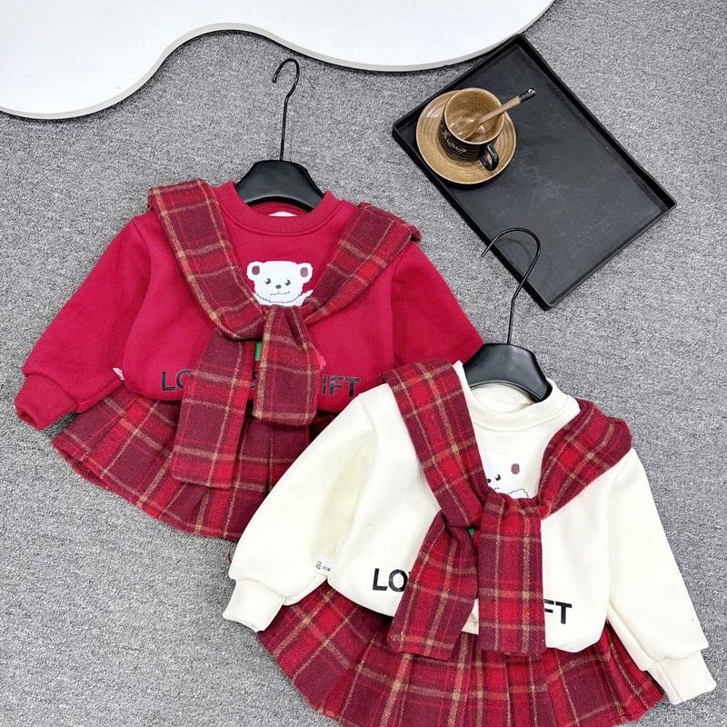 Bộ váy dạ, áo và khăn quàng cho bé gái 9-32 kg