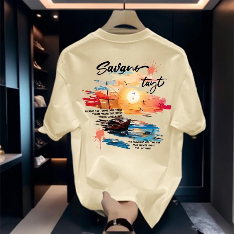 Product Introduction of Áo Thun Nam, In Hình Hoàng Hôn, Tay Ngắn, Dáng Rộng Vừa Vặn, Thoải Mái, Làm Bằng 100% Cotton 11