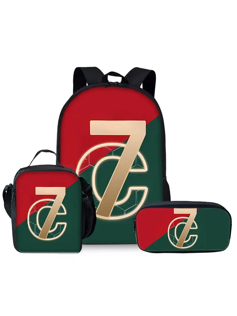 Product Introduction of No.7 Print Backpack Set, Casual Backpack & Lunch Bag & Pencil Case, Functional Bag Set for Men & Women 0